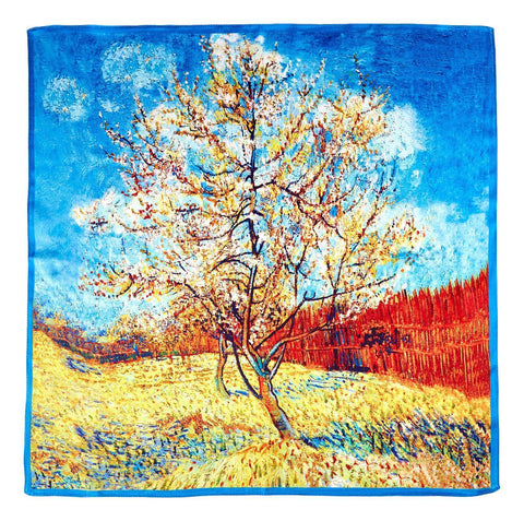 Silk Neckerchief Small Square Silk Scarf Pink Peach Tree by Van Gogh XFJ403