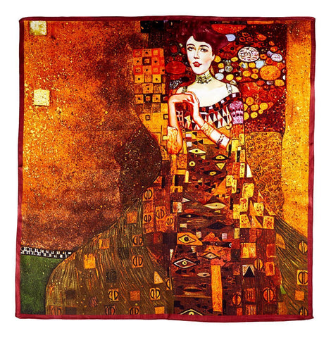 Silk Neckerchief Small Square Silk Scarf Portrait of Adele by Klimt XFJ404