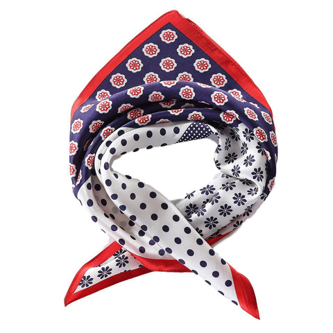 Yangtze Store Silk Neckerchief Small Square Silk Scarf Red and Navy Polka Dot Print XFJ235