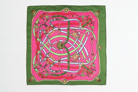 Yangtze Store Small Square Satin Scarf Green and Pink Theme Belts Print XAT005