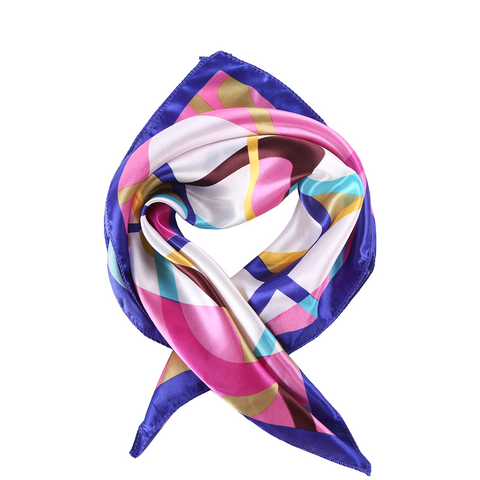 Yangtze Store Small Square Satin Scarf Neckerchief Blue and Pink Geometric Print XAT021