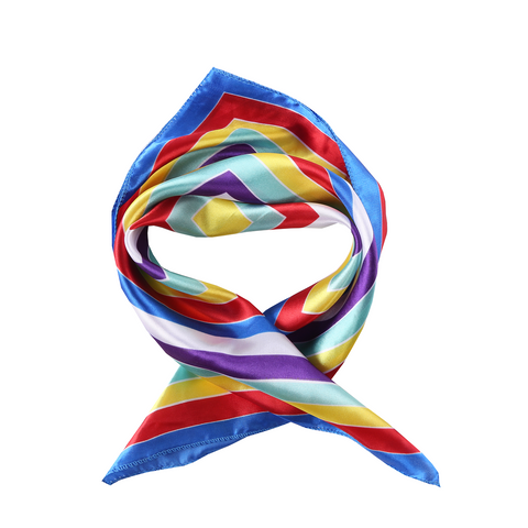 Yangtze Store Small Square Satin Scarf Neckerchief Rainbow Color Striped Print XAT025