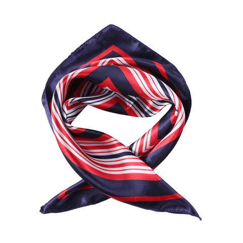 Yangtze Store Small Square Satin Scarf Neckerchief Red and Navy Striped Print XAT023