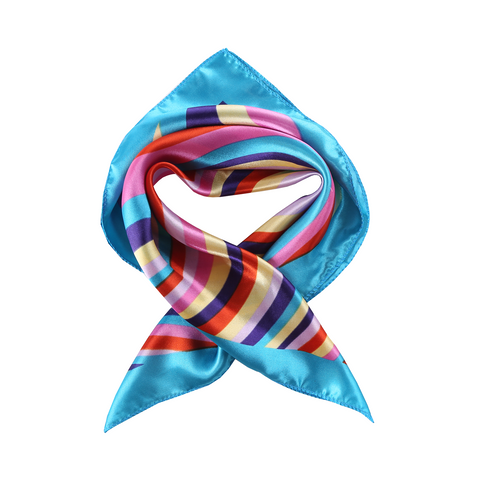 Yangtze Store Small Square Satin Scarf Neckerchief Turquoise Color Curves Print XAT026