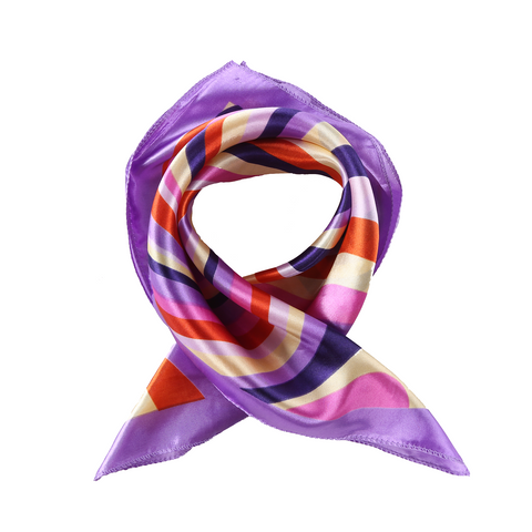 Yangtze Store Small Square Satin Scarf Neckerchief Violet Color Curves Print XAT027