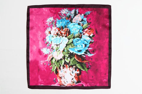 Yangtze Store Small Square Satin Scarf Pink Theme Flower Print XAT001