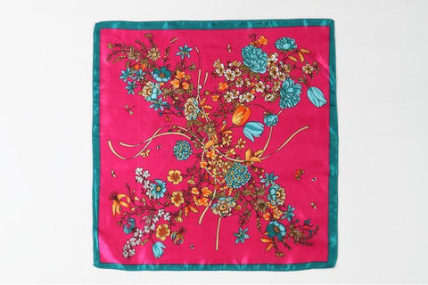 Yangtze Store Small Square Satin Scarf Pink Theme Flower Print XAT002