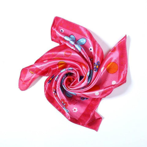 Yangtze Store Small Square Satin Scarf Pink Theme Polka Dot and Flower Print XAT017