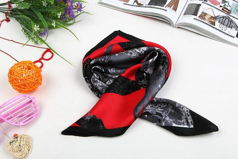 Yangtze Store Small Square Silk Satin Scarf Black and Red XFJ201