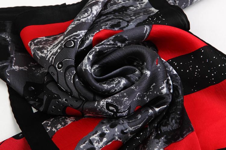 Large Square Silk Scarf Grey and Red Zebra Print SZD093 – Yangtze