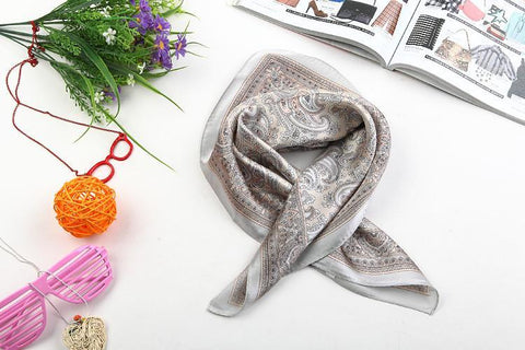 Yangtze Store Small Square Silk Satin Scarf Silver Theme Paisley Pattern XFJ202