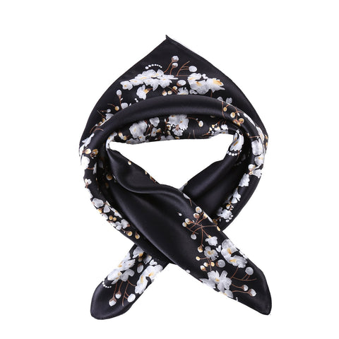 Yangtze Store Small Square Silk Scarf Neckerchief Black Theme Floral Print XFJ229