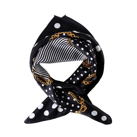 Yangtze Store Small Square Silk Scarf Neckerchief Black Theme Polka Dot Print XFJ227