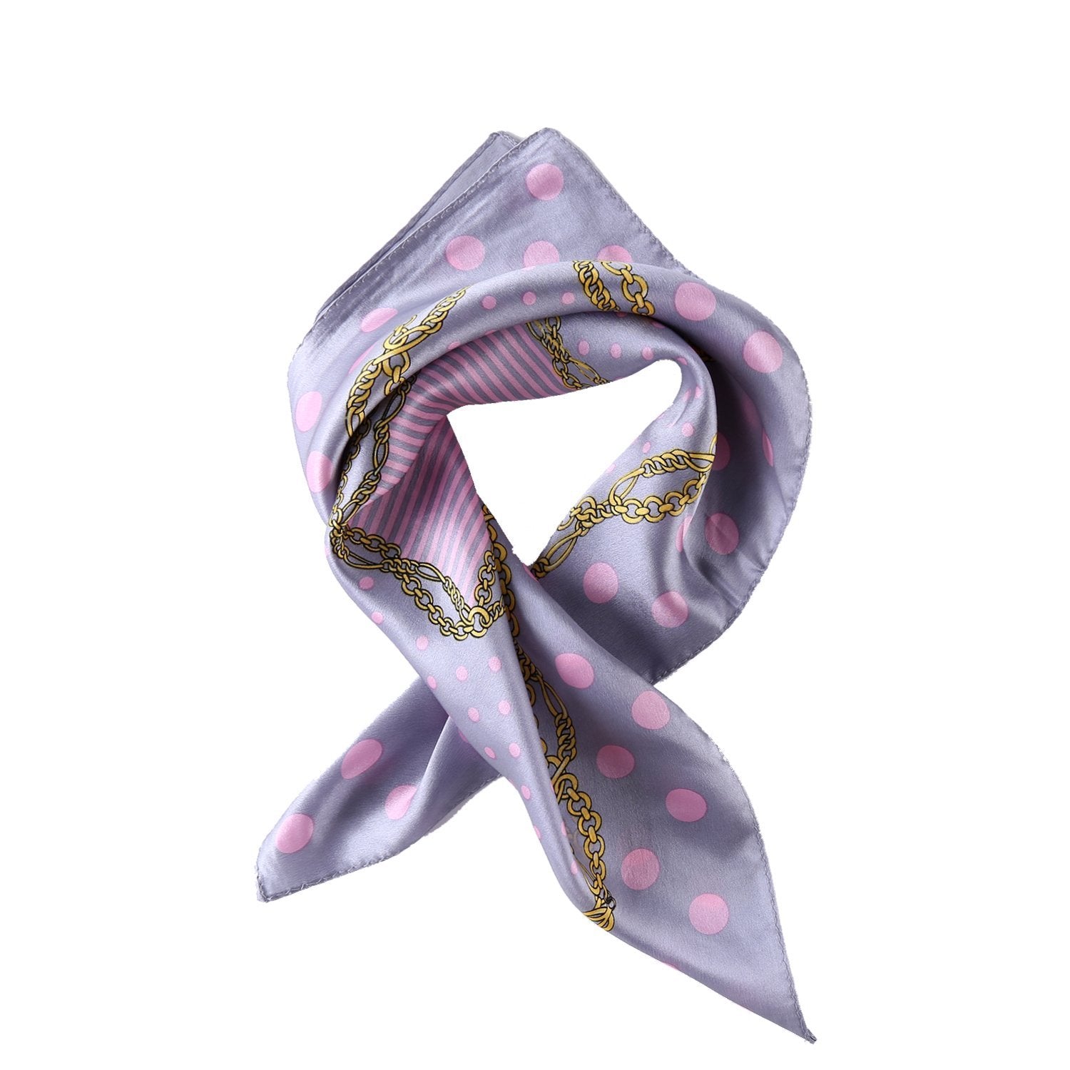 Small Square Silk Scarf Neckerchief Gray Theme Polka Dot Print