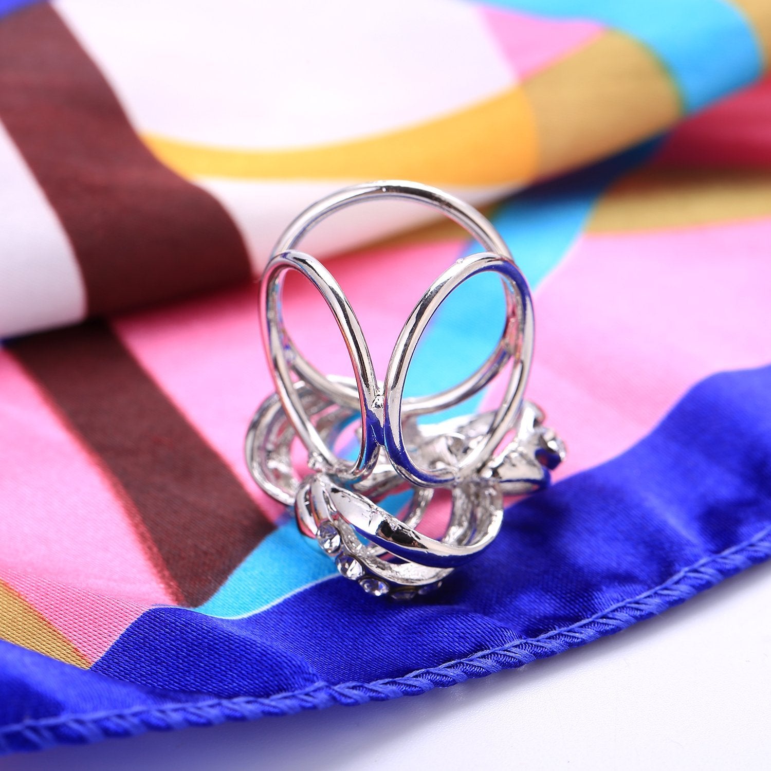 Women's Fashion Silk Scarf Buckle Silver Crystal Clip Ring BUK003