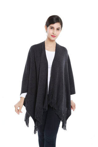 Yangtze Store Women's Knitted Kimono Cardigan Cape Solid Dark Gray with Golden Threads CAR204