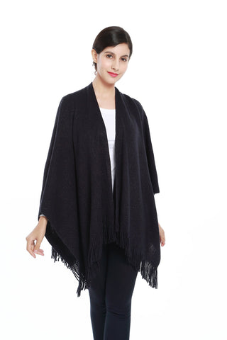 Yangtze Store Women's Knitted Kimono Cardigan Cape Solid Navy with Golden Threads CAR203