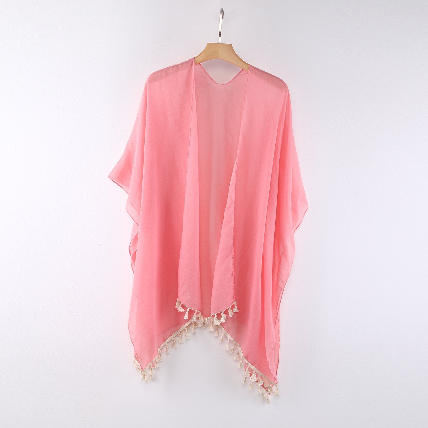 Women s Sheer Kimono Cardigan Cape Solid Pink Color CAR015 Yangtze Store